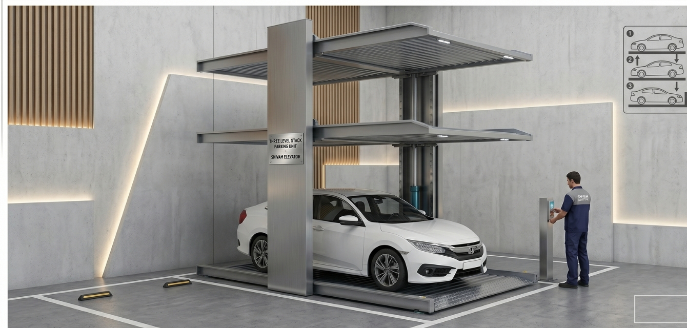 Three Level Stack Parking System Installation